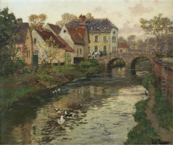 Landsby Naer La Panne, Belgia (small Town Near La Panne, Belgium) Oil Painting by Fritz Thaulow