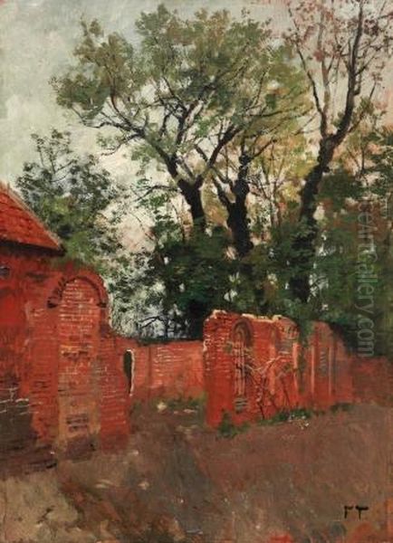 Rod Mur Og Traer Fra Omegnen Av Amiens Oil Painting by Fritz Thaulow