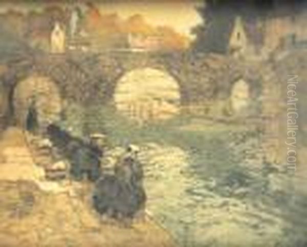 Washerwomen In Quimperl' Oil Painting by Fritz Thaulow