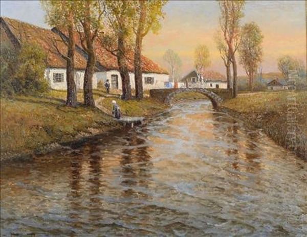 House And Stream Oil Painting by Fritz Thaulow