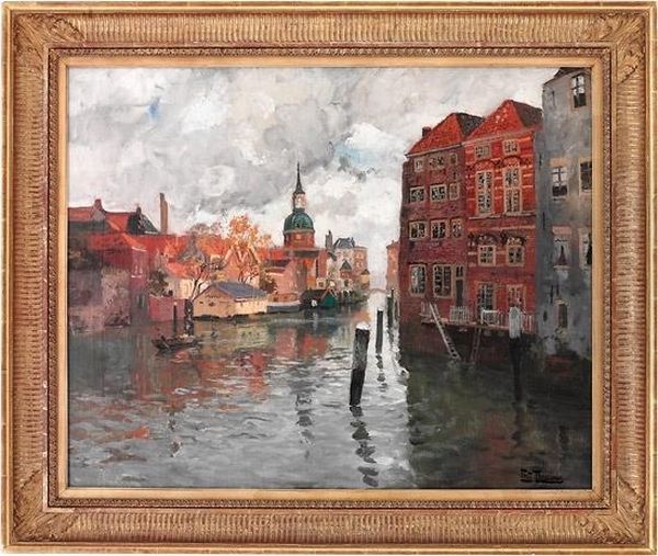 Gamle Hus I Dordrecht Oil Painting by Fritz Thaulow