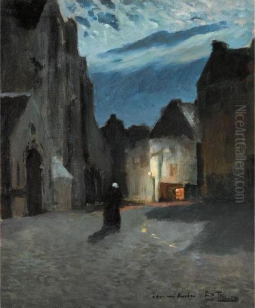 Landsby I Maneskinn (town By Moonlight) Oil Painting by Fritz Thaulow