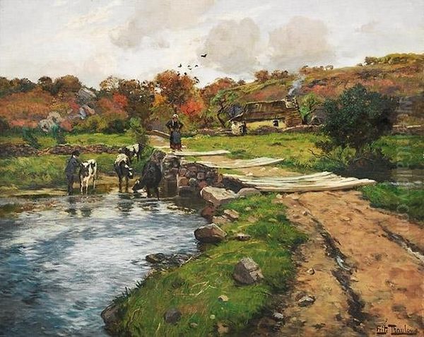 Gammel Bro Over Elven Laita Oil Painting by Fritz Thaulow