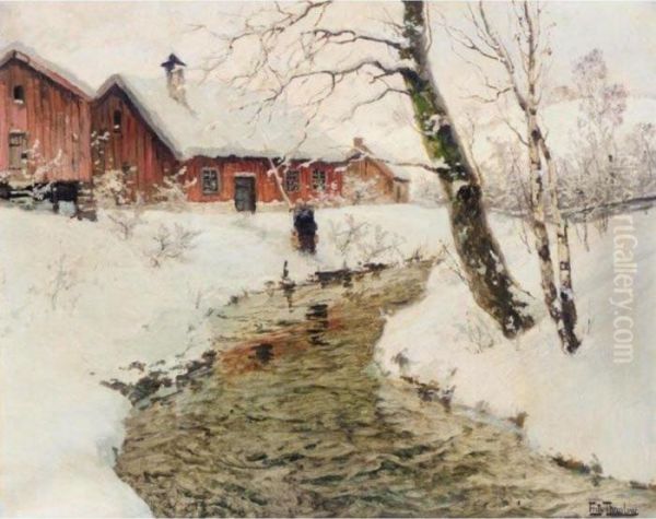 Vinter I Norge (winter In Norway) Oil Painting by Fritz Thaulow