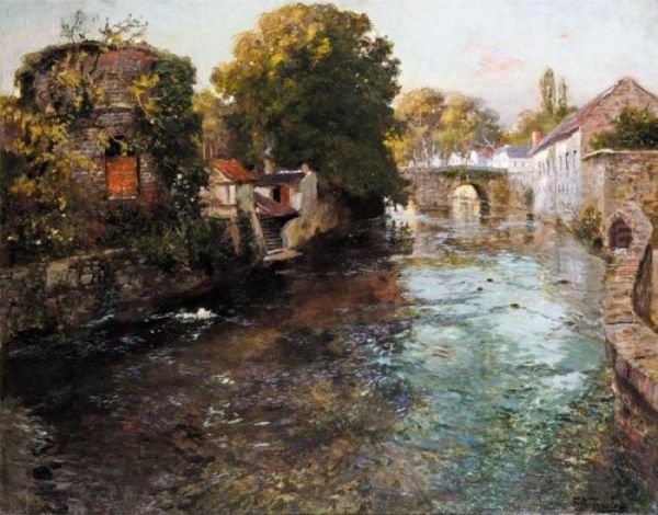 Fra Elven Elle I Quimperle (by The River Elle In The Town Of Quimperle) Oil Painting by Fritz Thaulow