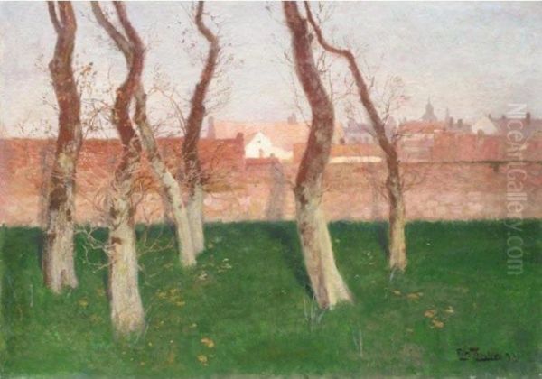 Utsikt Over Bymuren I Montreuil-sur-mer (view Over The Town Wall Of Montreuil-sur-mer) Oil Painting by Fritz Thaulow