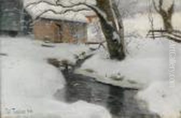 Vinterlandskap, Fra Stord 1890 Oil Painting by Fritz Thaulow