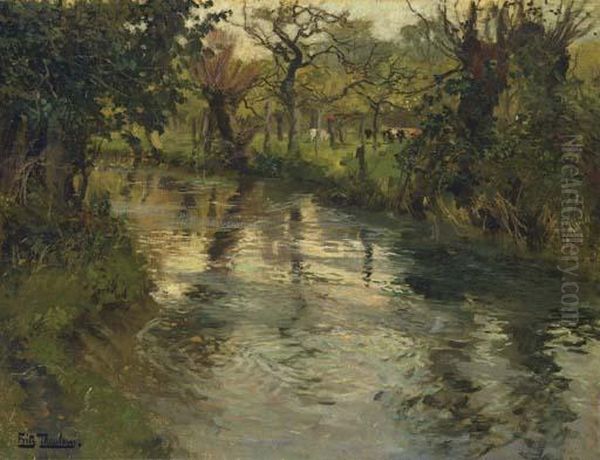 Woodland Scene With A River Oil Painting by Fritz Thaulow