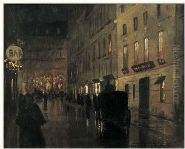 La Rue De Caumartin A Paris, La Nuit Oil Painting by Fritz Thaulow