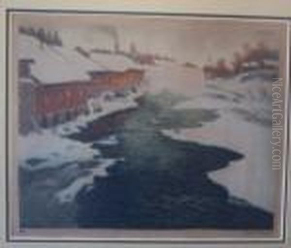 Winter Landscape Oil Painting by Fritz Thaulow