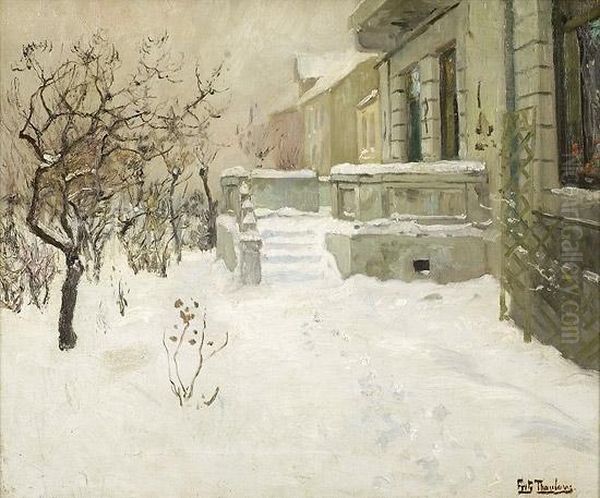 Hagetrapp I Sne Oil Painting by Fritz Thaulow