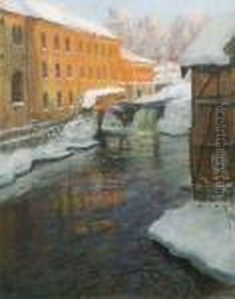 Vinter Ved Akerselven Oil Painting by Fritz Thaulow