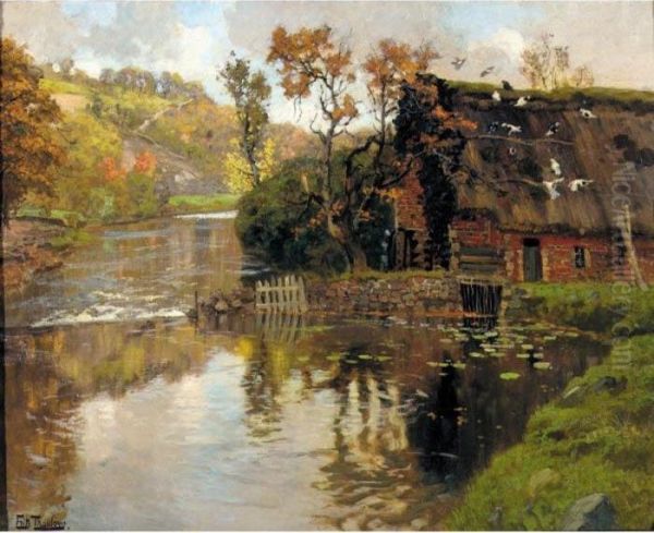 Cottage By A Stream Oil Painting by Fritz Thaulow