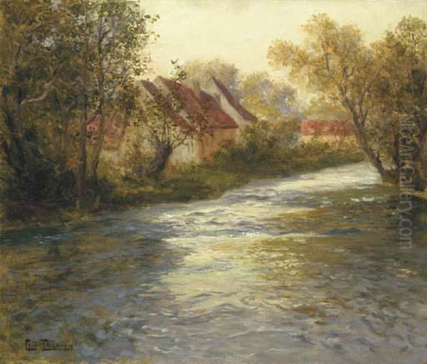 A French River Landscape Oil Painting by Fritz Thaulow