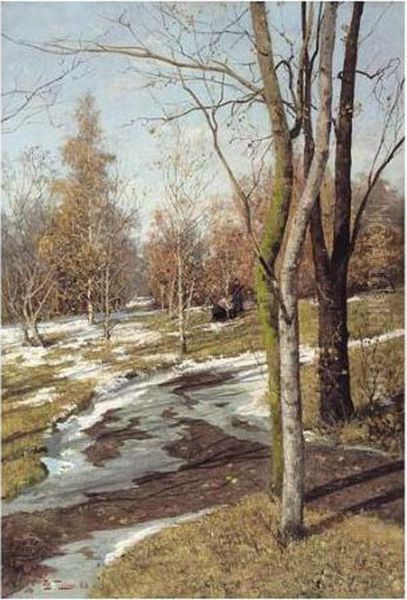 Fra En Park Naer Oslo (view Of A Park Near Oslo) Oil Painting by Fritz Thaulow