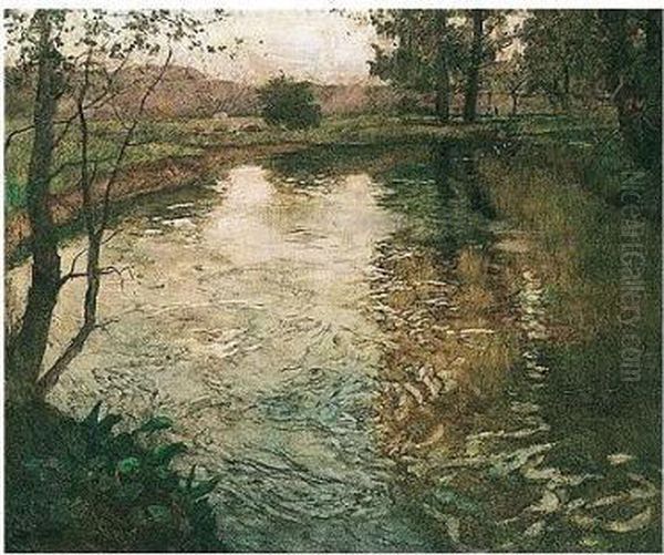 Elvelandskap (the River) Oil Painting by Fritz Thaulow