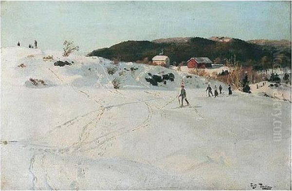 Skilopere (winter Scene) Oil Painting by Fritz Thaulow