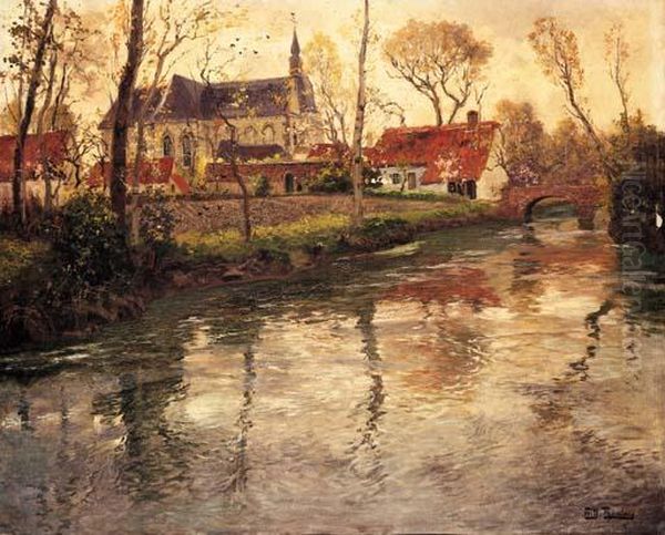 A River Landscape With A Church Beyond Oil Painting by Fritz Thaulow