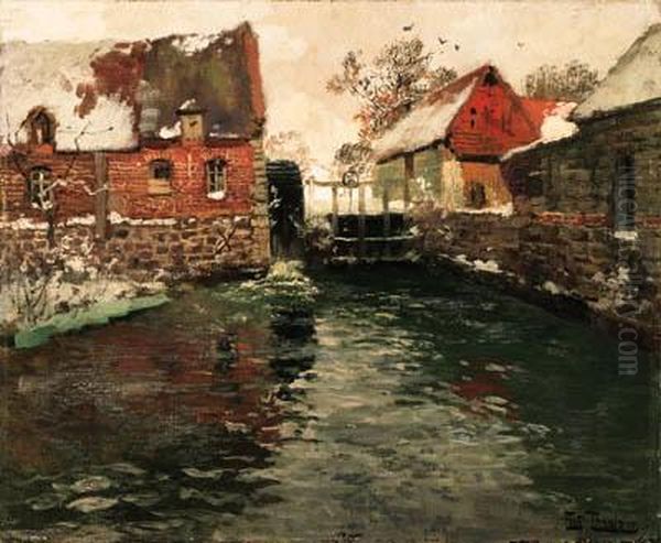 Le Moulin Eau (the Windmill) Oil Painting by Fritz Thaulow