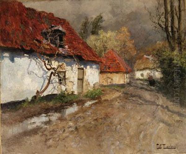 A Figure On A Village Path In Normandy Oil Painting by Fritz Thaulow