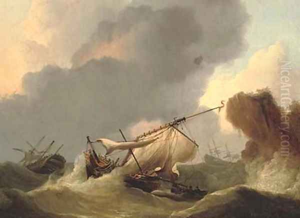 Ships in distress off a rocky headland Oil Painting by Francis Sartorius