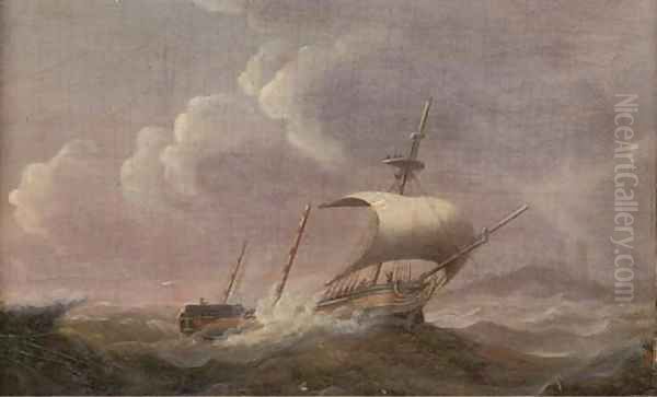 A dismasted merchantman under jury rig off the coast Oil Painting by Francis Sartorius