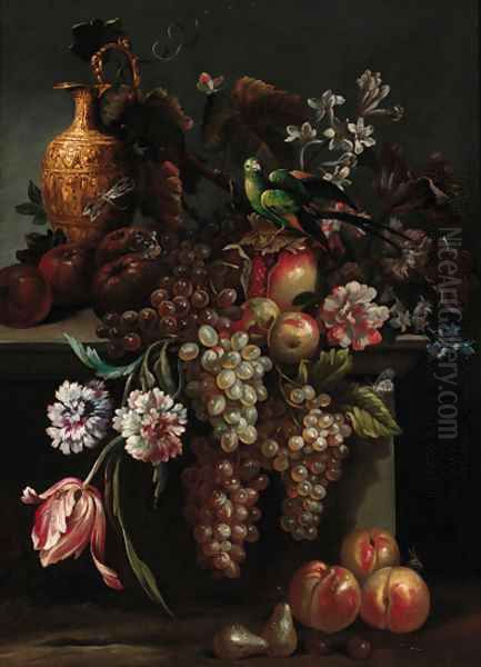 Still life of a pomegranate Oil Painting by Giovanni Paolo Castelli, Called Spadino