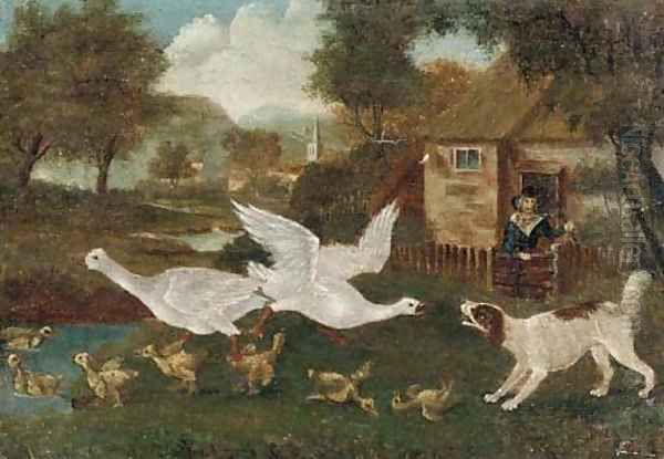 A commotion in the farmyard Oil Painting by English Provincial School