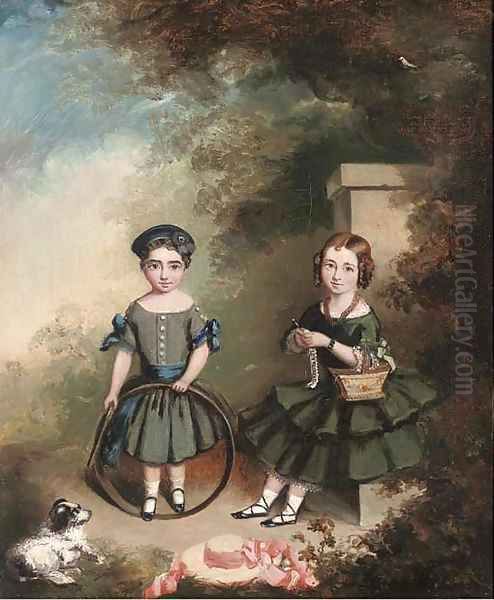 Portrait of two girls Oil Painting by English Provincial School