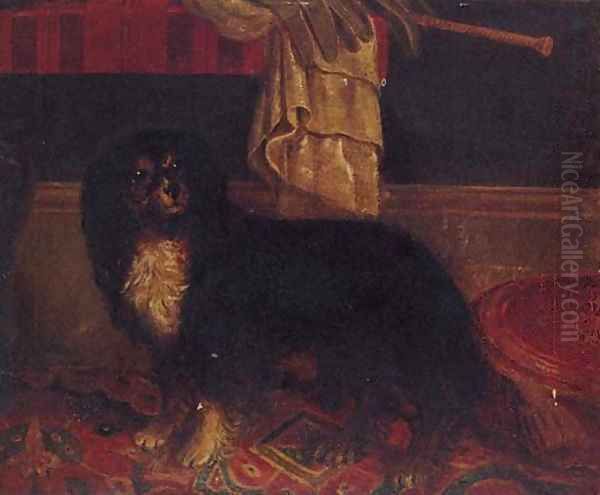 A King Charles Spaniel Oil Painting by English Provincial School