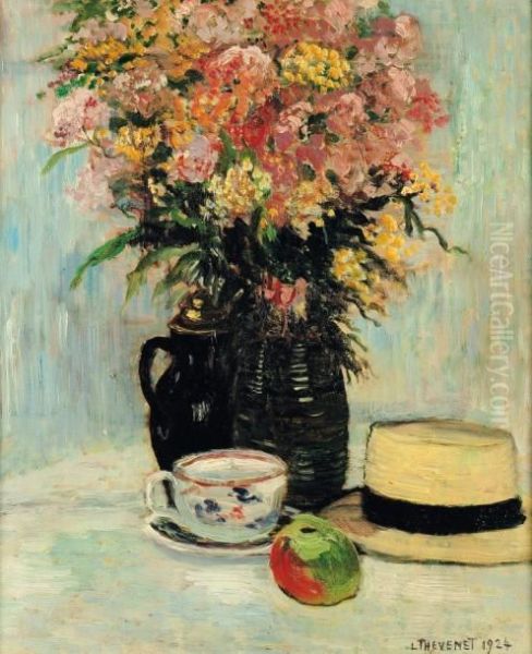 Nature Morte Au Bouquet Et Au Chapeau Oil Painting by Louis Thevenet