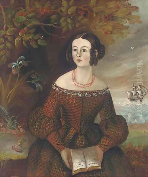 Portrait of a lady, half-length, in a tartan dress Oil Painting by English Provincial School