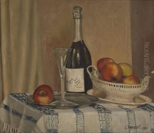 Composition A La Bouteille Dechampagne Oil Painting by Louis Thevenet