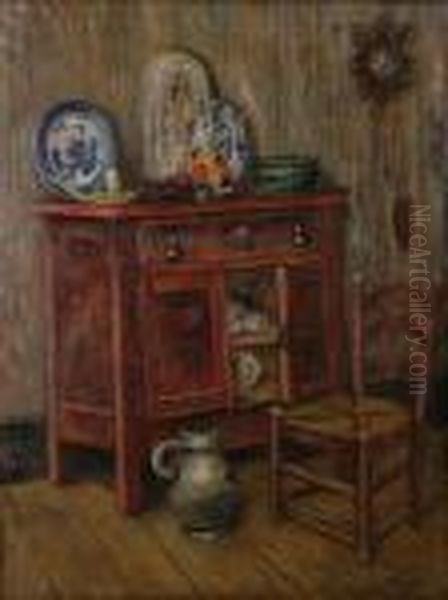 Interieur Met Buffet Ensnuisterijen. Oil Painting by Louis Thevenet