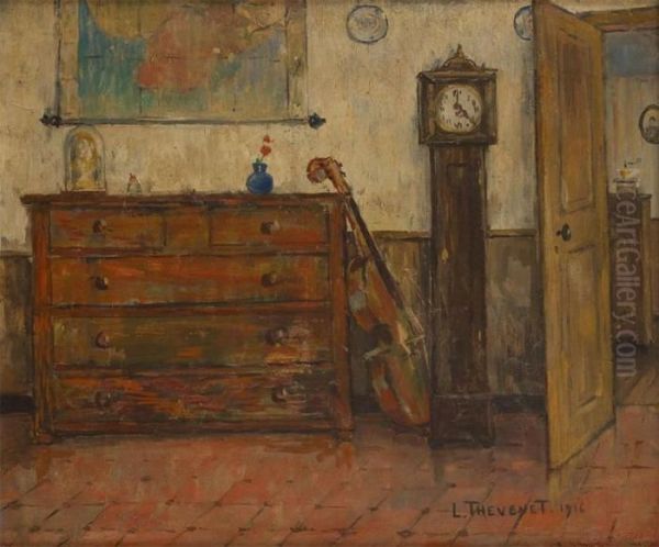 Horloge Gaine Et Violoncelle. Oil Painting by Louis Thevenet