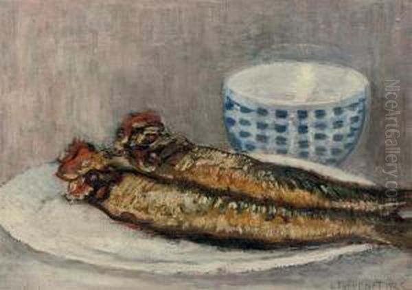 Les Harengs: A Still Life With Herrings And A Bowl Oil Painting by Louis Thevenet