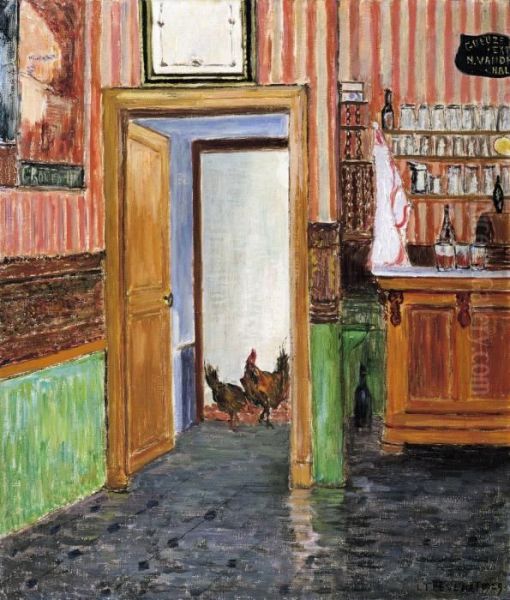 Cafe Interior Withpoultry - Les Intrus Oil Painting by Louis Thevenet