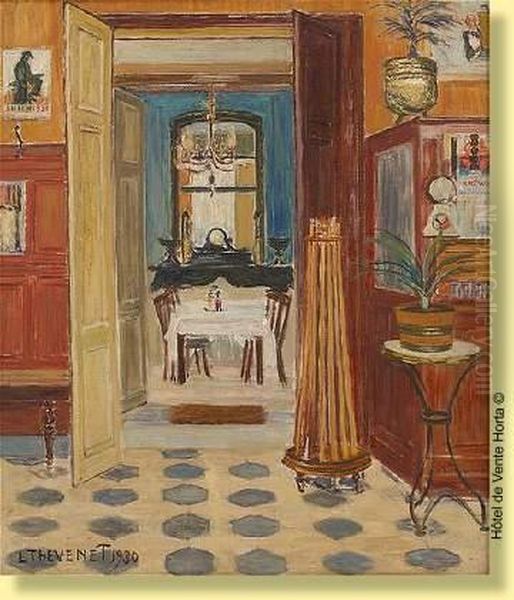 Interieur Avec Porte Queues De Billard Oil Painting by Louis Thevenet