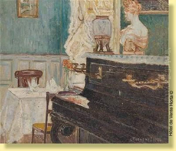 Interieur Au Piano Oil Painting by Louis Thevenet