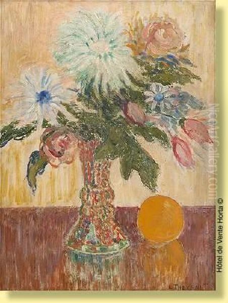 Vase Fleuri Avec Orange Oil Painting by Louis Thevenet