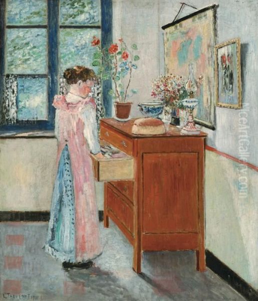 Woman In Front Of The Commode (1911) Oil Painting by Louis Thevenet