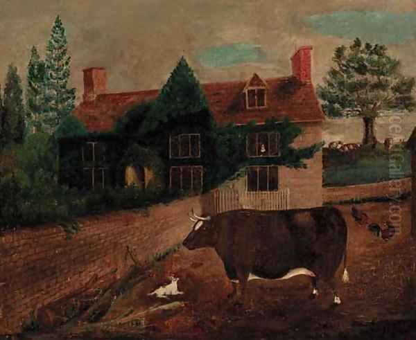 A prize bull before a cottage Oil Painting by English Provincial School