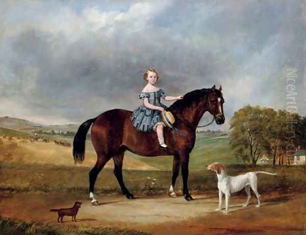 A young girl on her favourite pony Oil Painting by English Provincial School