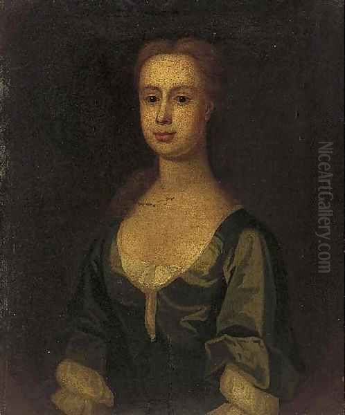 Portrait of a lady, bust-length, in a blue dress, feigned Oil Painting by English Provincial School