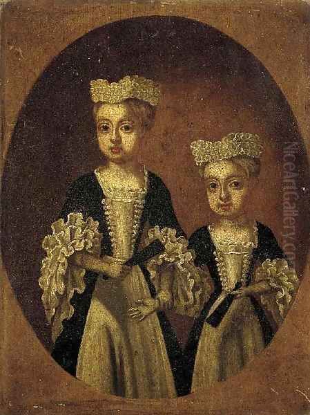 Portrait of two sisters Oil Painting by English Provincial School