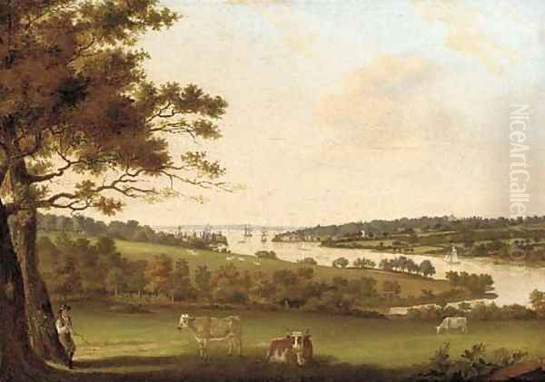 Shipping in an estuary Oil Painting by English Provincial School