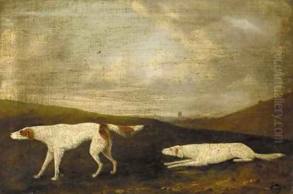 Two pointers in an extensive landscape Oil Painting by English Provincial School