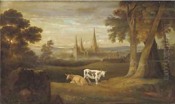 Lichfield Cathedral Oil Painting by English Provincial School