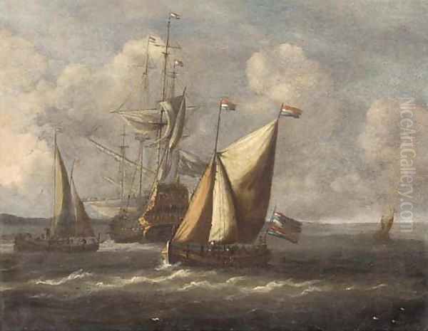 Barges before a Dutch man-o'war Oil Painting by Abraham Jansz Storck