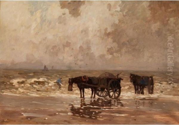 Crevetten- Und Muschelfischer Am Nordseestrand Oil Painting by Willem Bastiaan Tholen